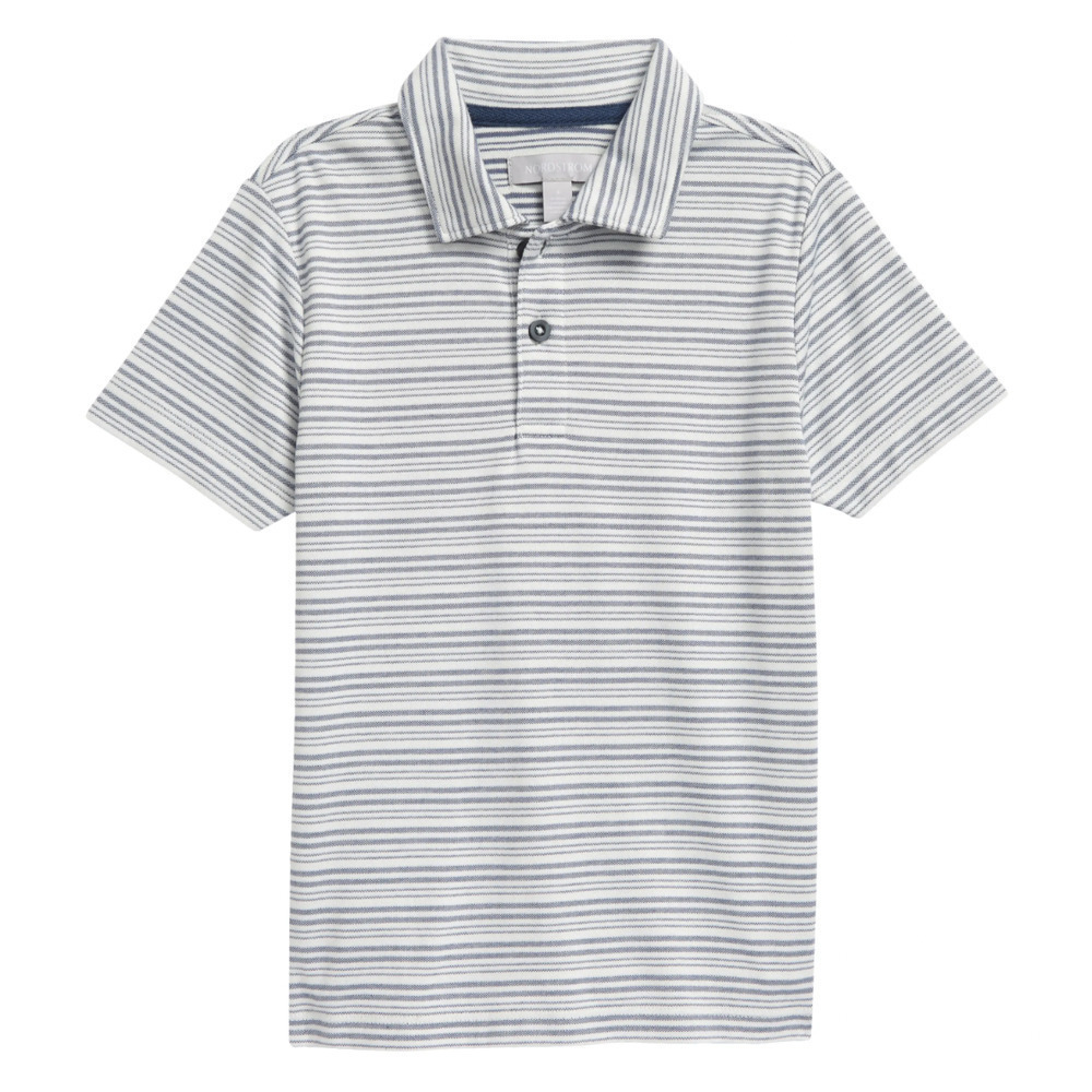 Nordstrom Performance Stripe Pique Polo in Navy Denim- Green Stripe, Size L‌‌‌‍‍